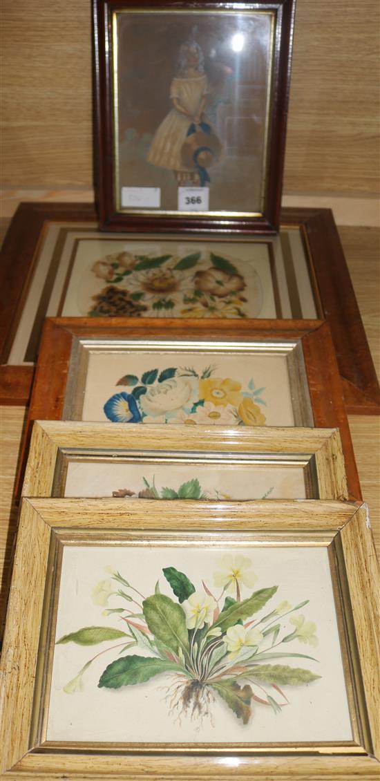 Four Victorian watercolours and one of a girl portrait print 19 x 23cm